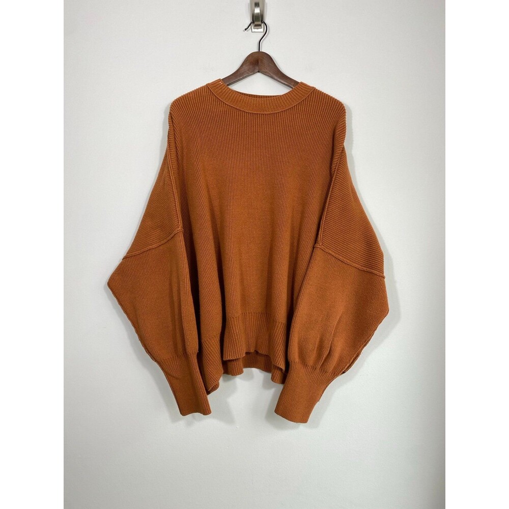 Free People Rust Oversized Ribbed Knit Balloon Sleeve Sweater M